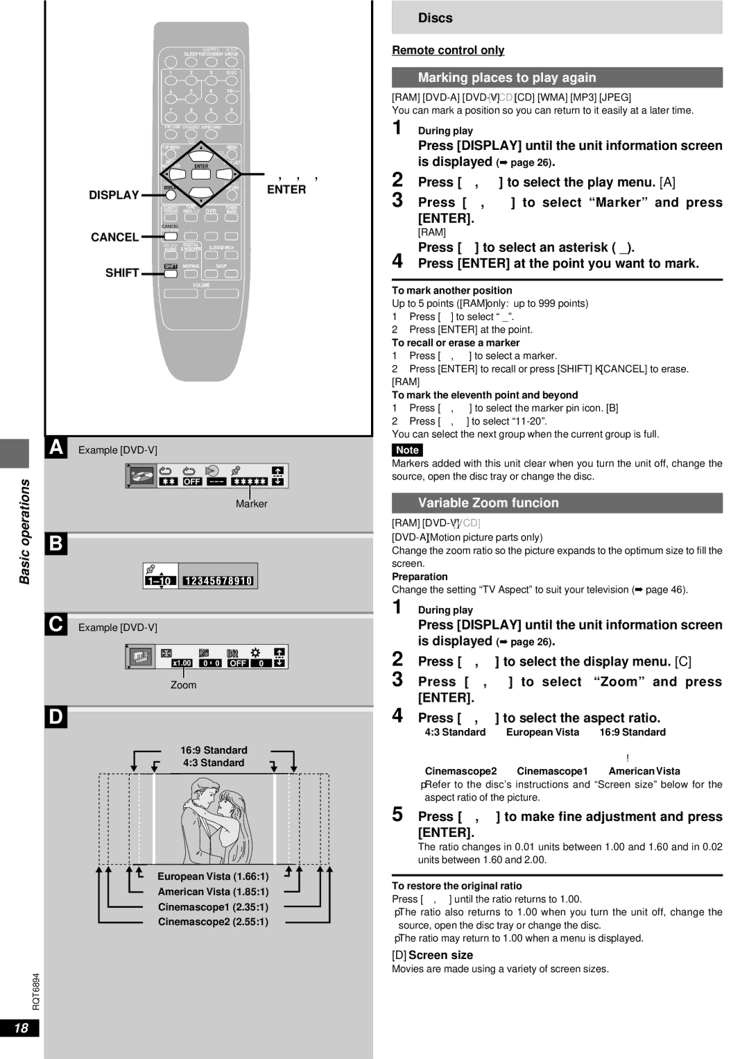 Technics SC-DV290 manual Marking places to play again, Variable Zoom funcion 