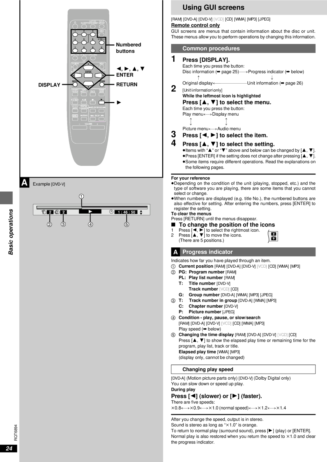 Technics SC-DV290 manual Using GUI screens, Common procedures, ªA Progress indicator 