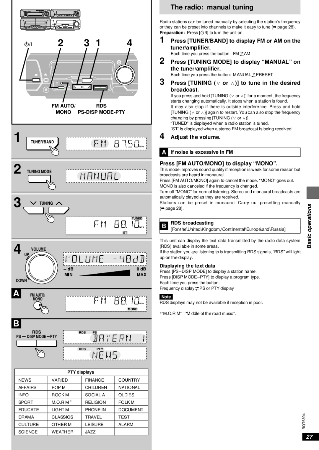 Technics SC-DV290 Radio manual tuning 