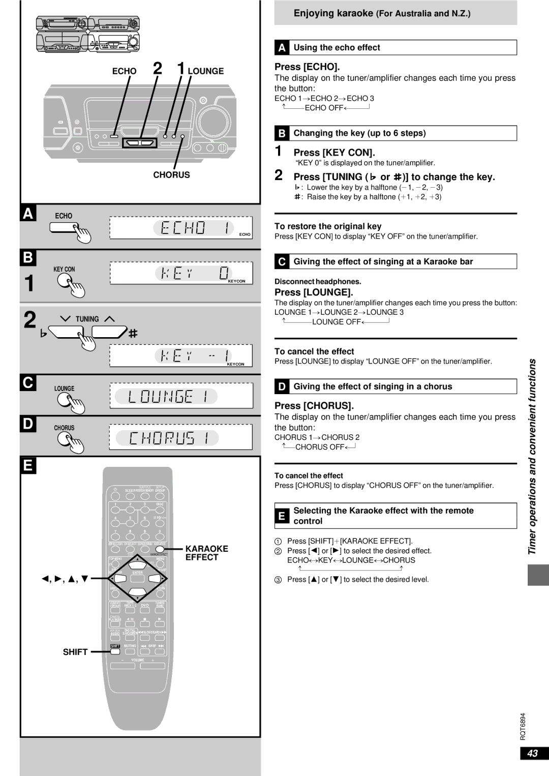 Technics SC-DV290 manual Convenient, Timer 