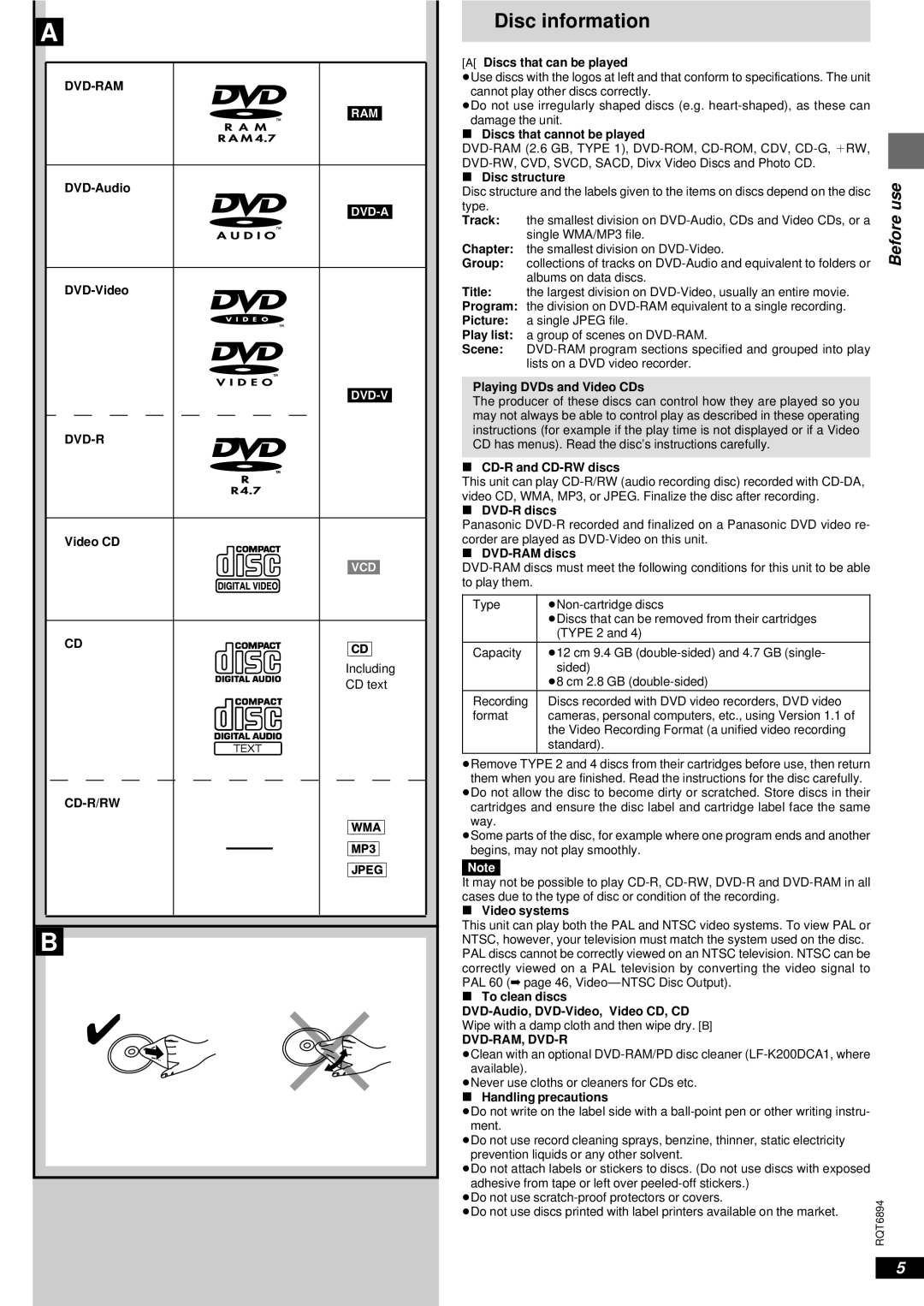 Technics SC-DV290 manual Disc information 