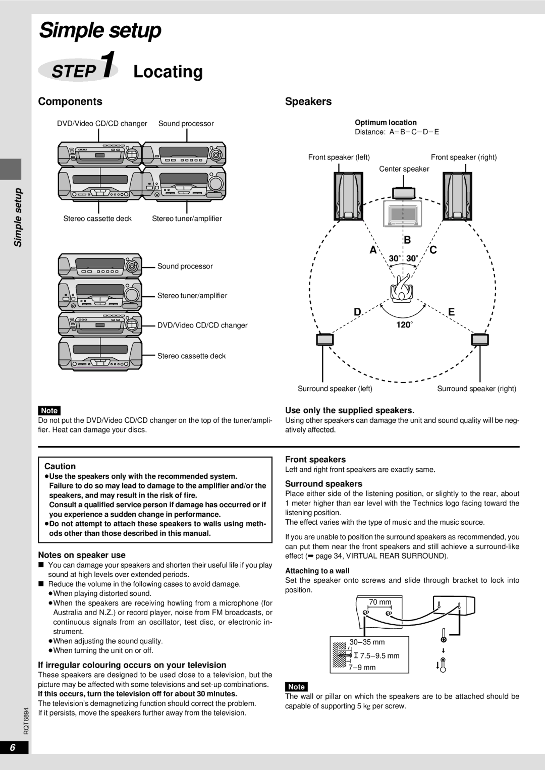 Technics SC-DV290 manual Simple setup, Use only the supplied speakers, Front speakers, Surround speakers 