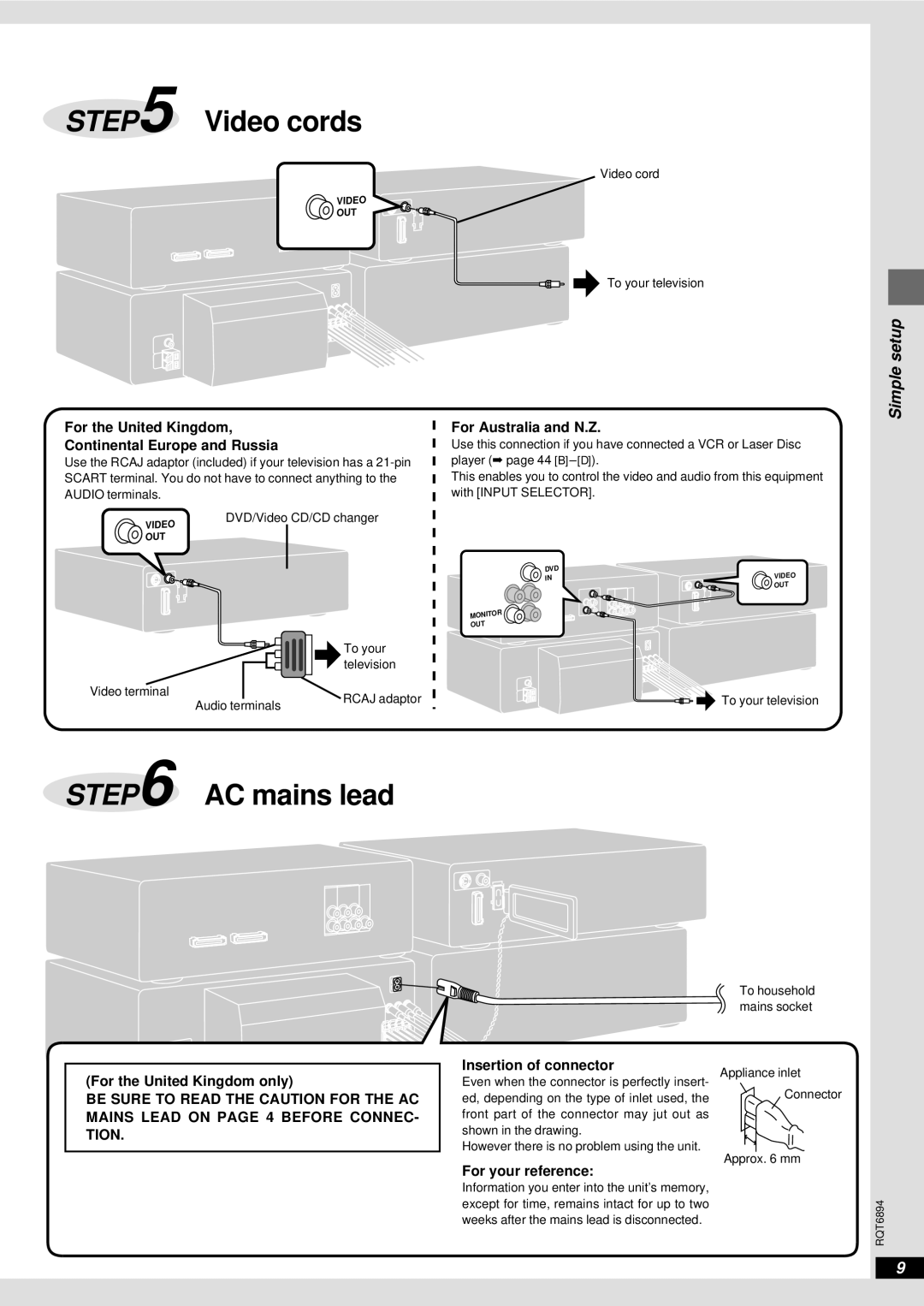 Technics SC-DV290 For the United Kingdom Continental Europe and Russia, For the United Kingdom only, For your reference 