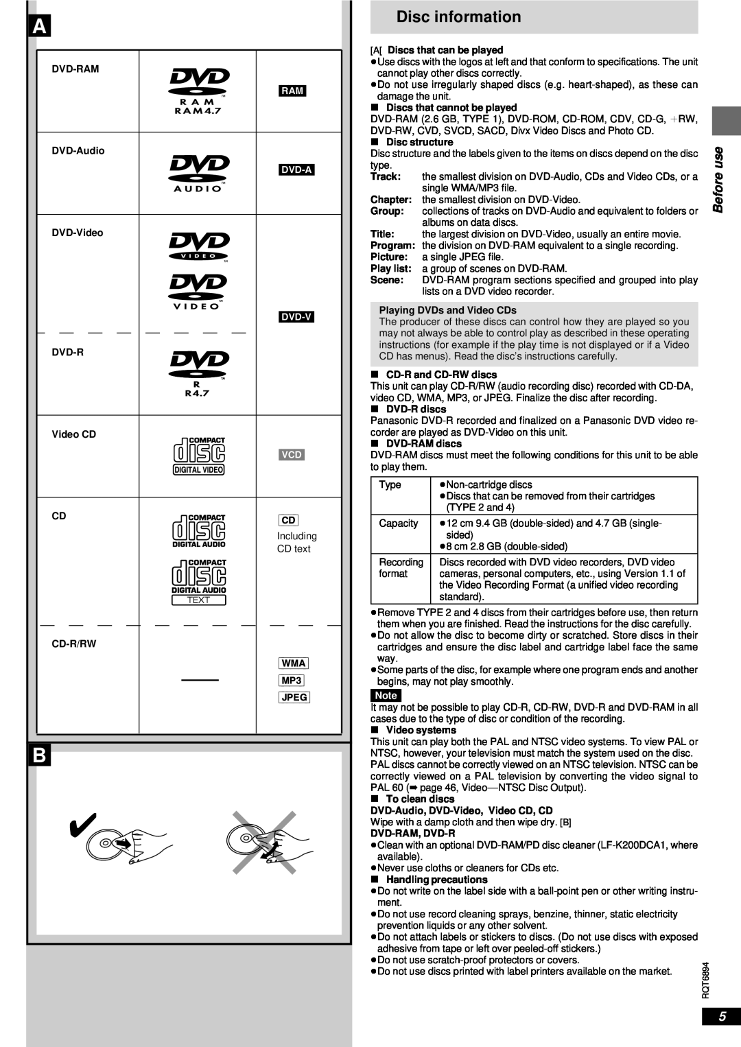 Technics SC-DV290 manual Dvd-A, Dvd-V, Disc information, Jpeg 