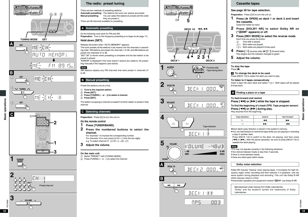 Technics SC-EH590, SC-EH790 operating instructions Radio preset tuning, Cassette tapes, Basic 