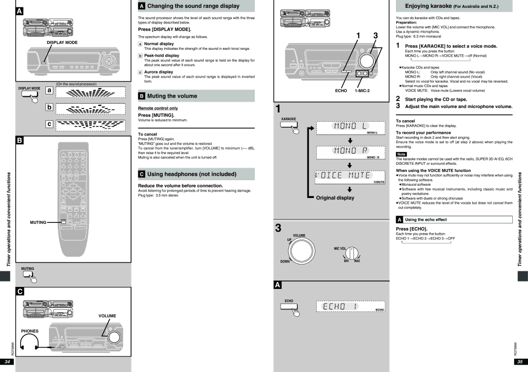 Technics SC-EH590, SC-EH790 ªA Changing the sound range display, ªB Muting the volume, ªC Using headphones not included 