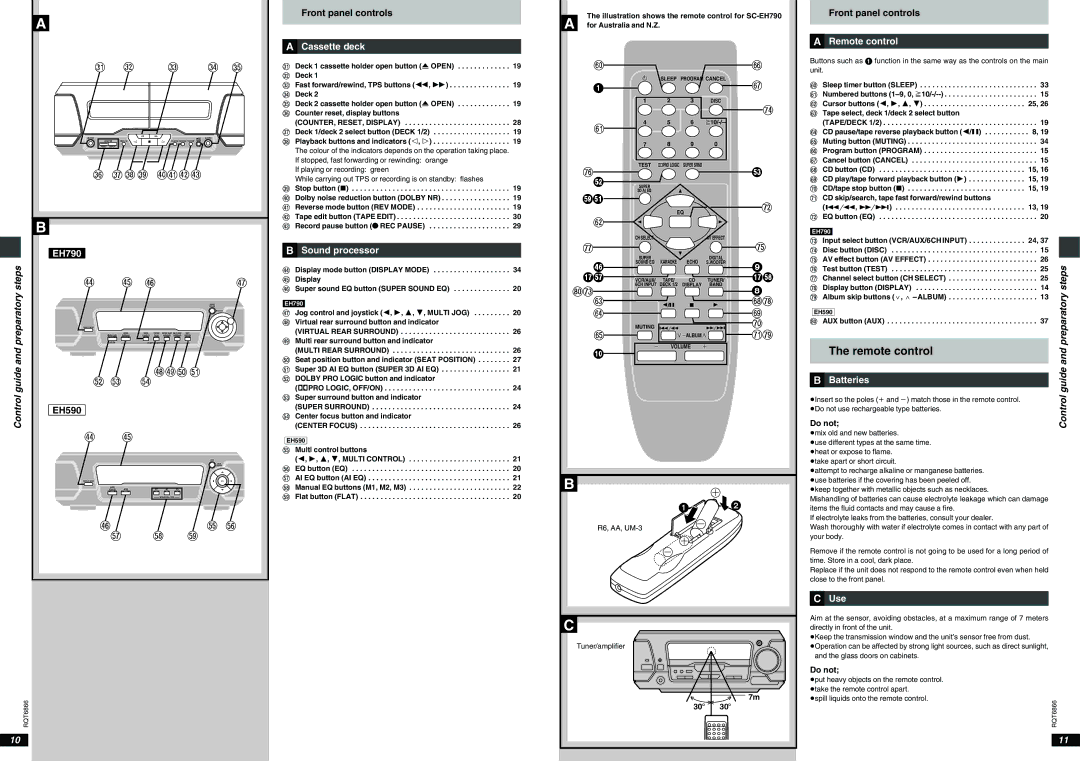 Technics SC-EH590, SC-EH790 operating instructions Remote control, Control EH590 