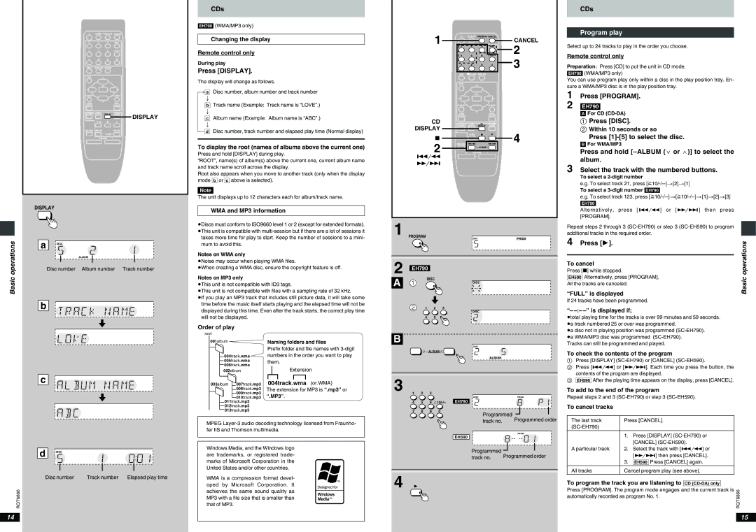 Technics SC-EH590, SC-EH790 operating instructions Basic operations, Program play 