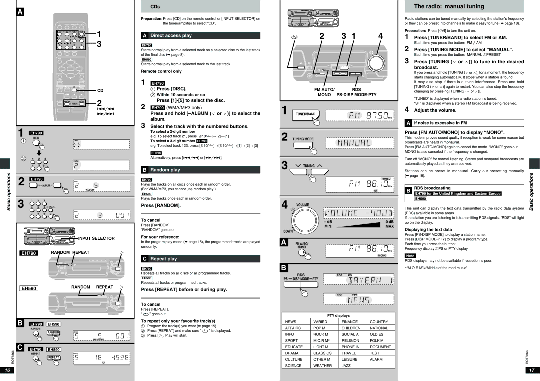 Technics SC-EH790, SC-EH590 Radio manual tuning, ªA Direct access play, ªB Random play, ªC Repeat play 