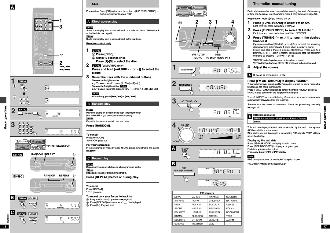 Technics SC-EH790, SC-EH590 operating instructions The radio manual tuning 
