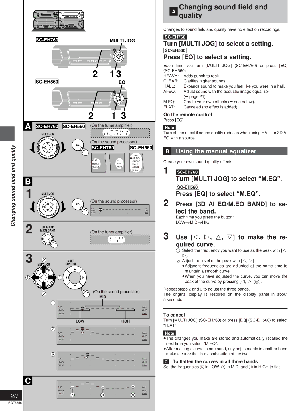 Technics SC-EH760, SC-EH560 Changing sound field, »quality, Using the manual equalizer 