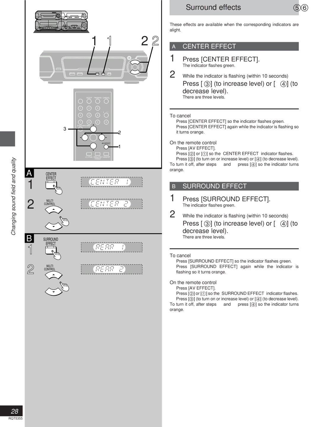 Technics SC-EH760 manual Surround effects SC-EH560, Center Effect, »B Surround Effect 