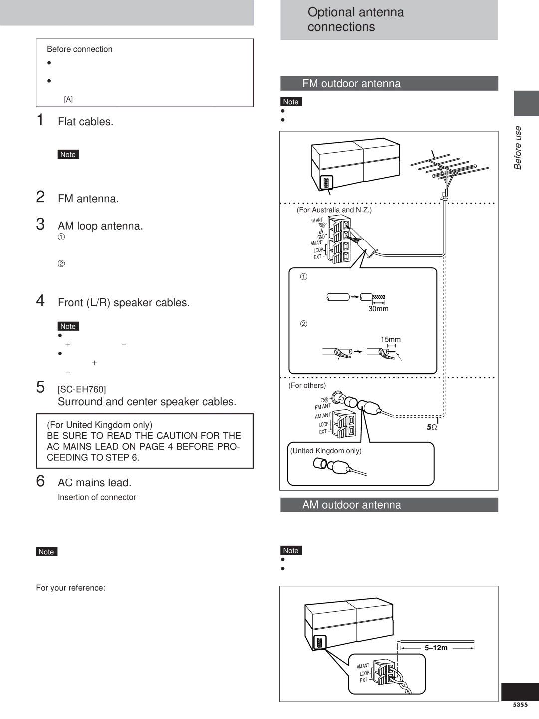 Technics SC-EH560, SC-EH760 manual FM outdoor antenna, AM outdoor antenna 