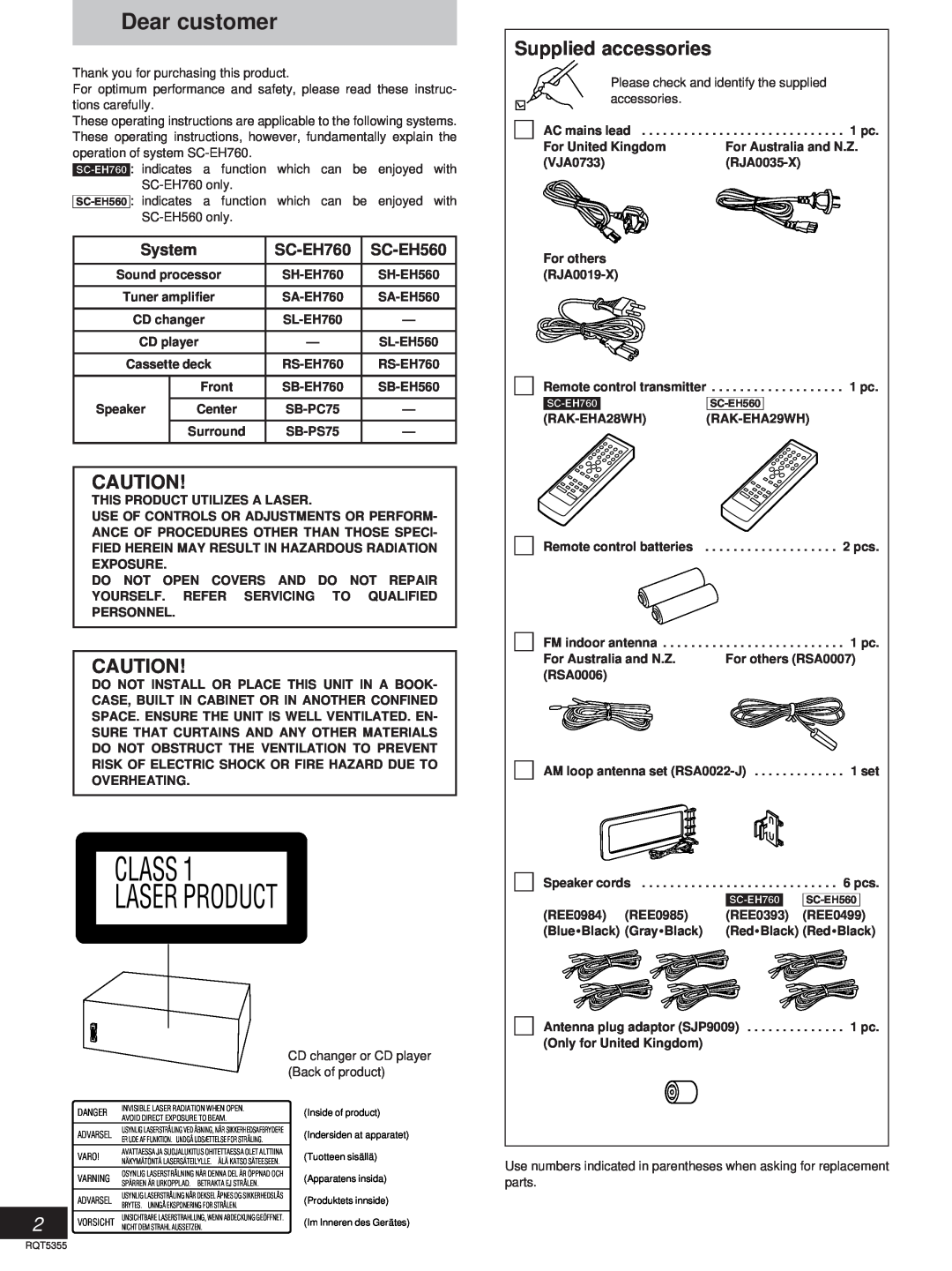 Technics manual Class Laser Product, Supplied accessories, System, SC-EH760 SC-EH560 
