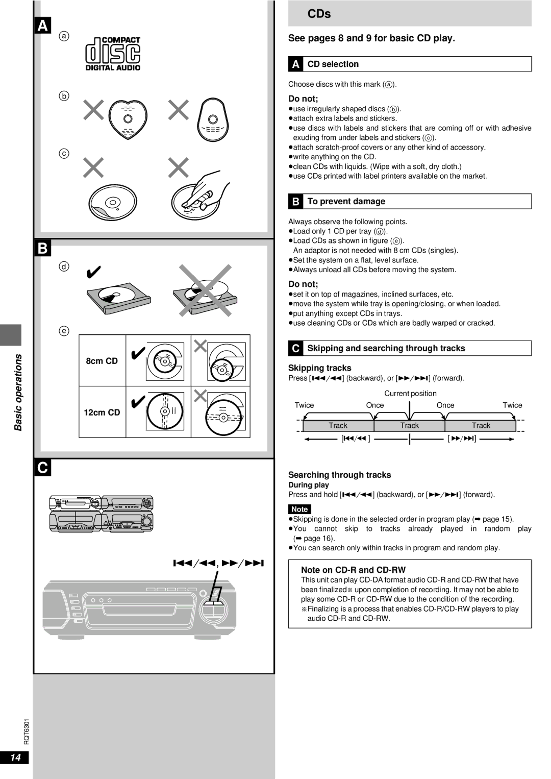 Technics SC-EH580, SC-EH780, SC-EH680 manual CDs, Basic operations, See pages 8 and 9 for basic CD play 