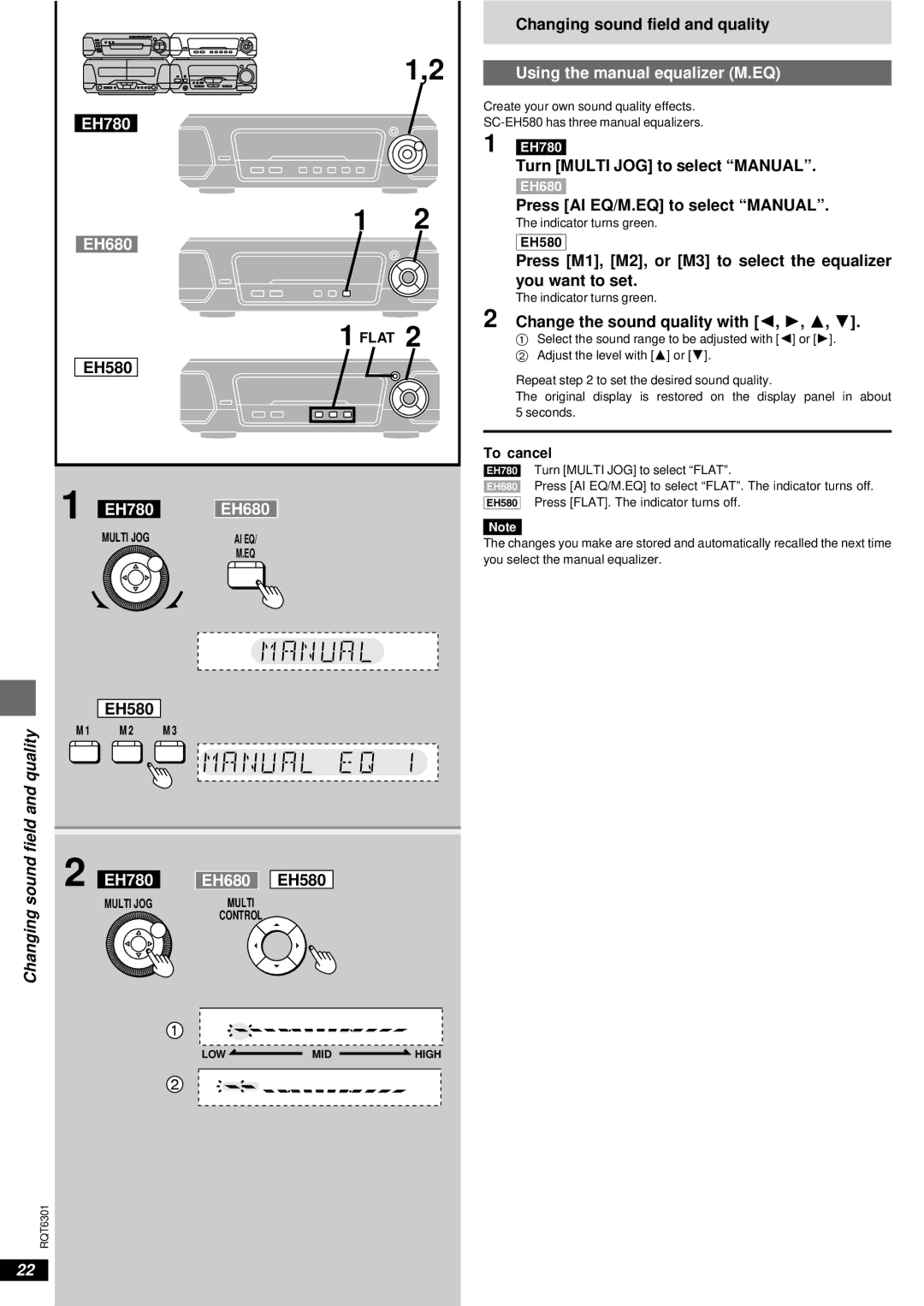 Technics SC-EH680, SC-EH780 Using the manual equalizer M.EQ, Press M1, M2, or M3 to select the equalizer you want to set 