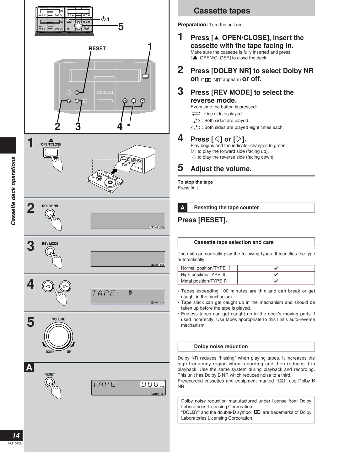 Technics SC-HD510, SC-HD310 manual Cassette tapes 