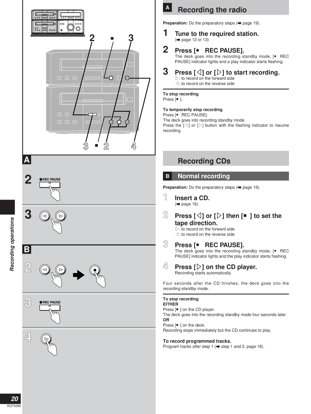 Technics SC-HD510, SC-HD310 manual Recording the radio, Recording CDs, Normal recording 