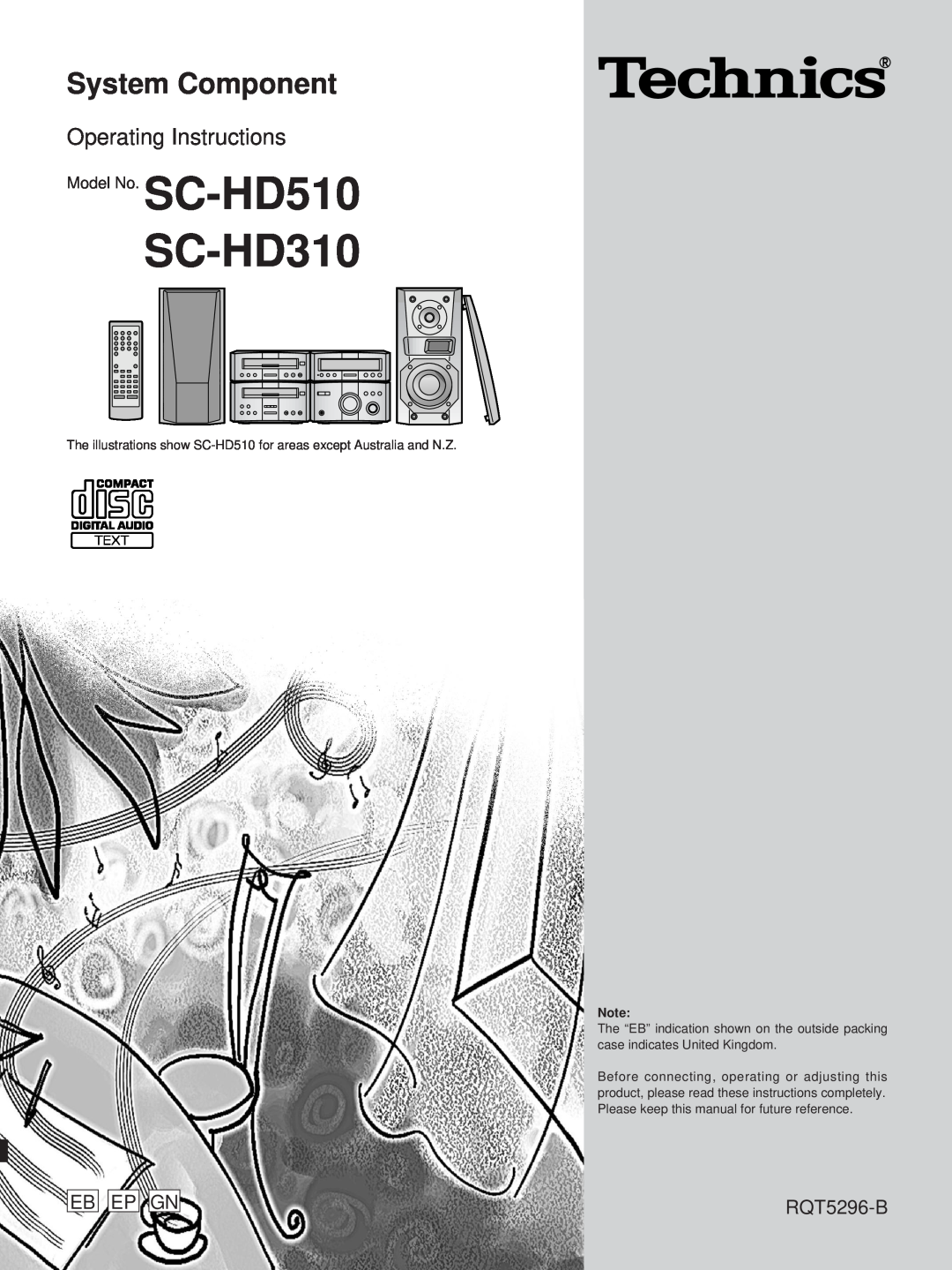 Technics SC-HD310, SC-HD510 manual System Component, Operating Instructions, Eb Ep Gn, RQT5296-B 