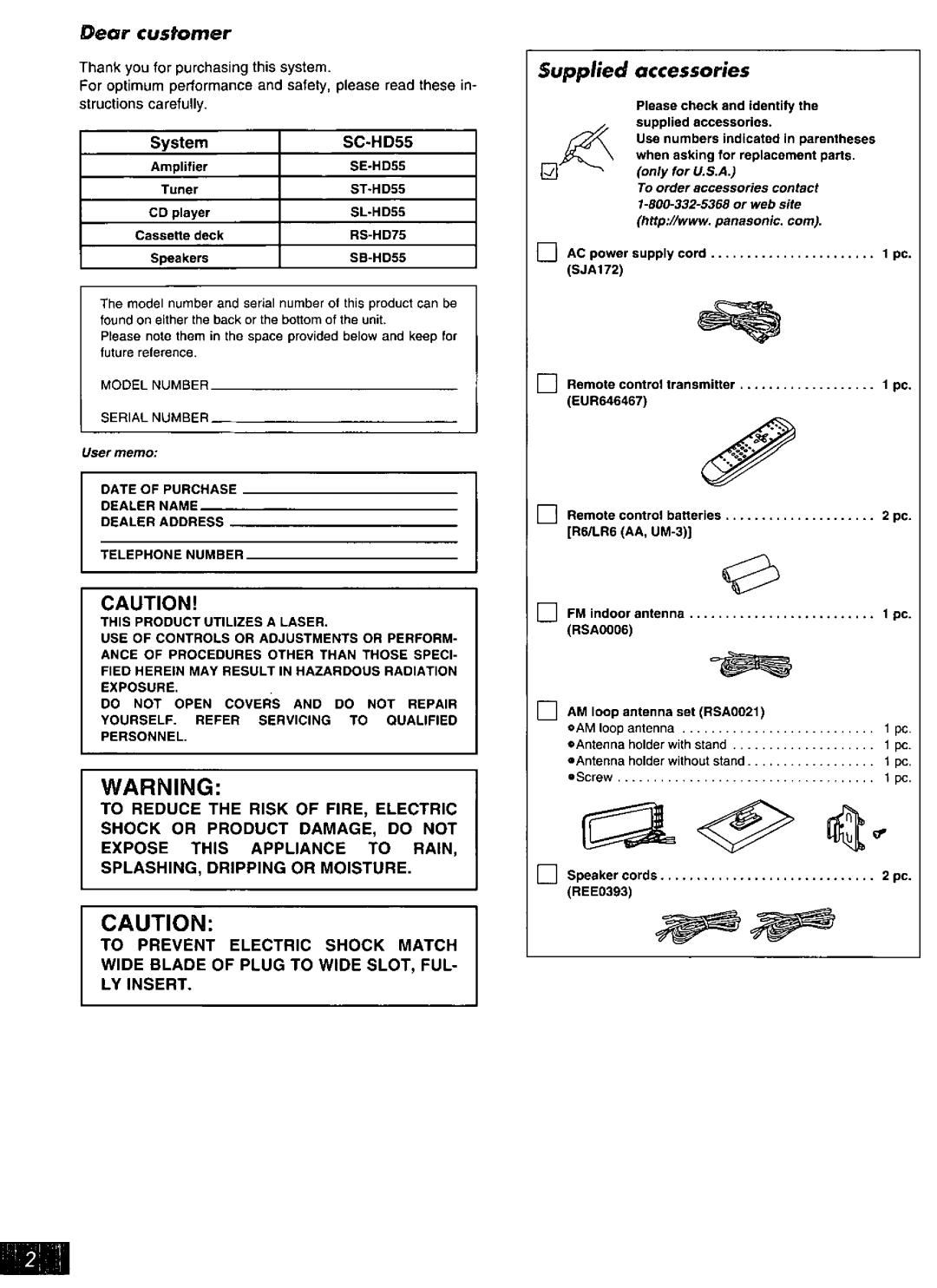 Technics RQT4593-P, SC-HD550 manual 