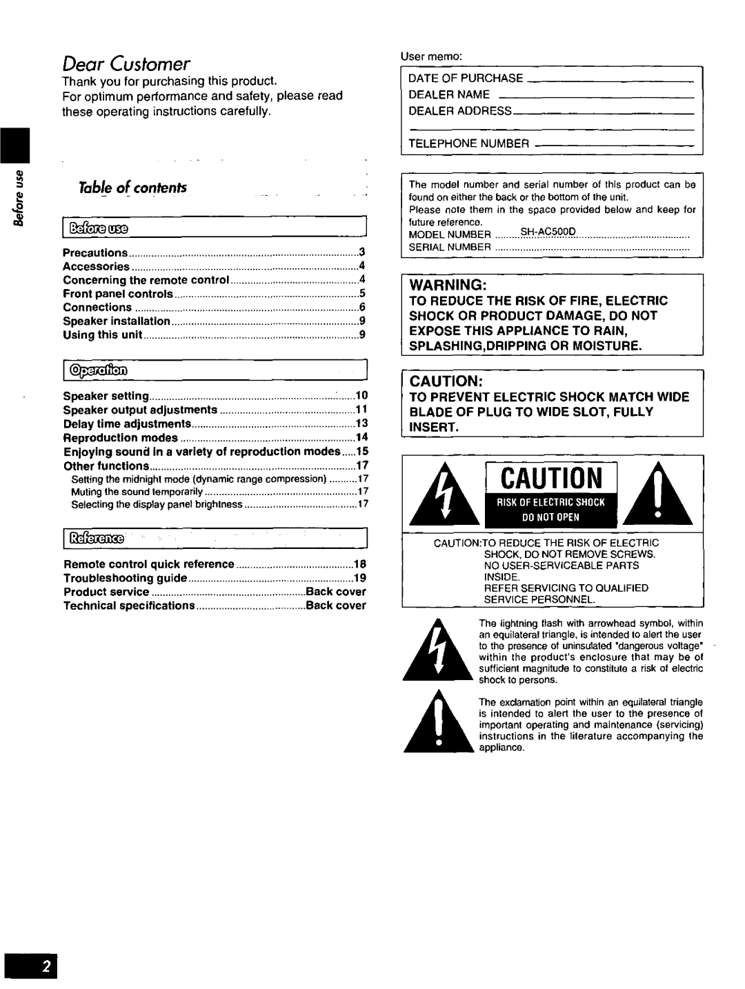 Technics SH-AC500D, HQT4538-P manual 