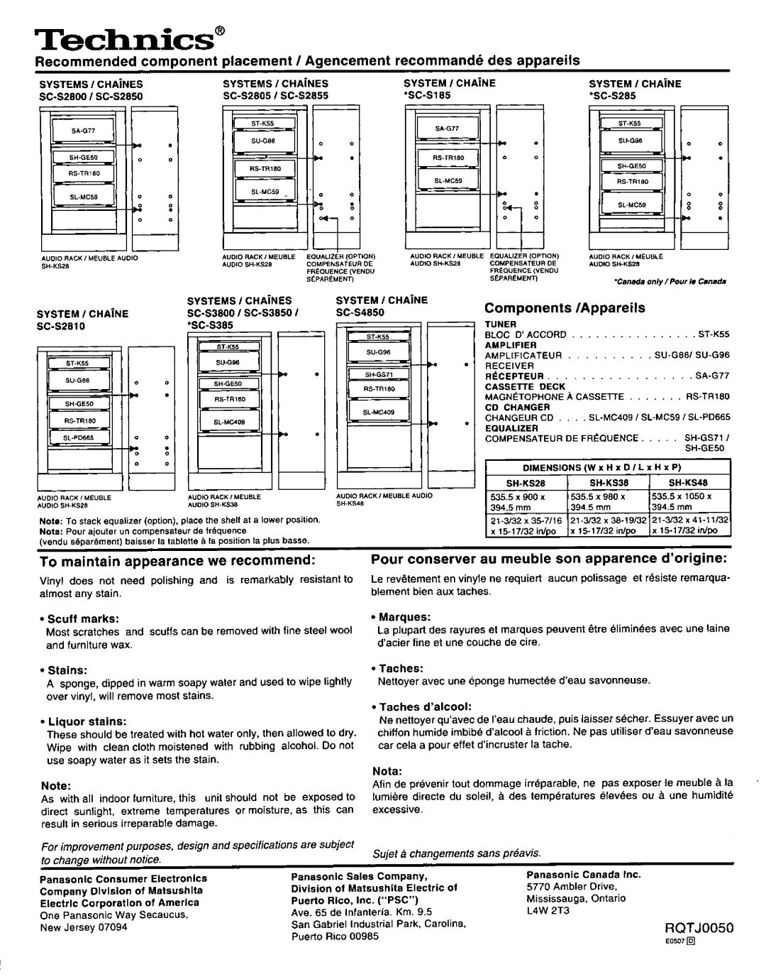 Technics SH-KS28, SH-KS48, SH-KS38 manual 