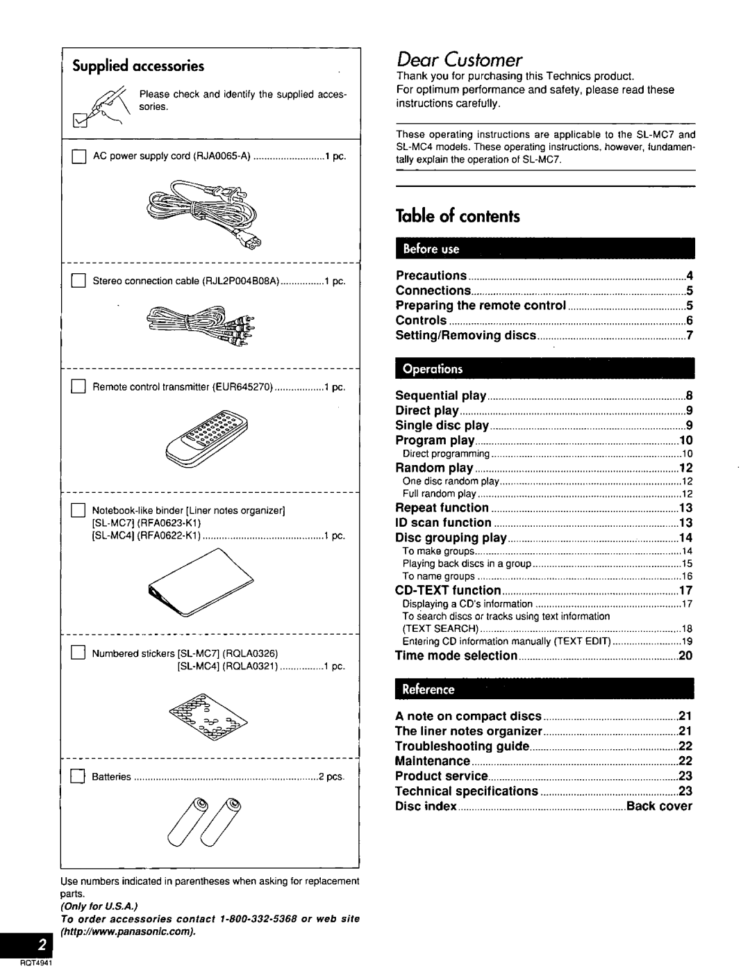 Technics SL-MC7, SL-MC4 manual 