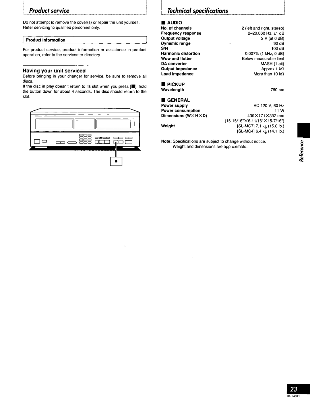 Technics SL-MC4, SL-MC7 manual 