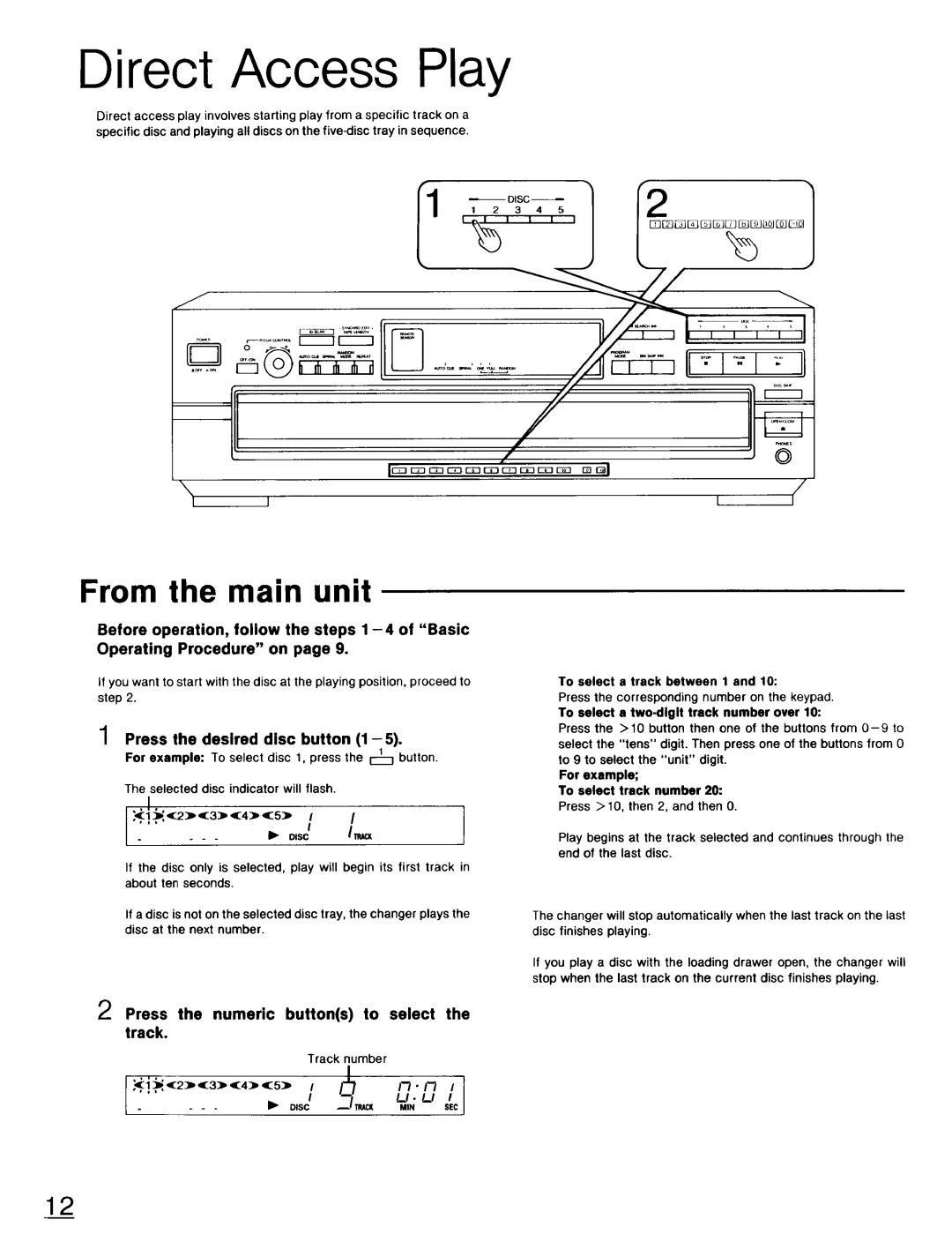 Technics SL-PD947 operating instructions Direct Access Play, From the main unit, Press the desired disc button 1 