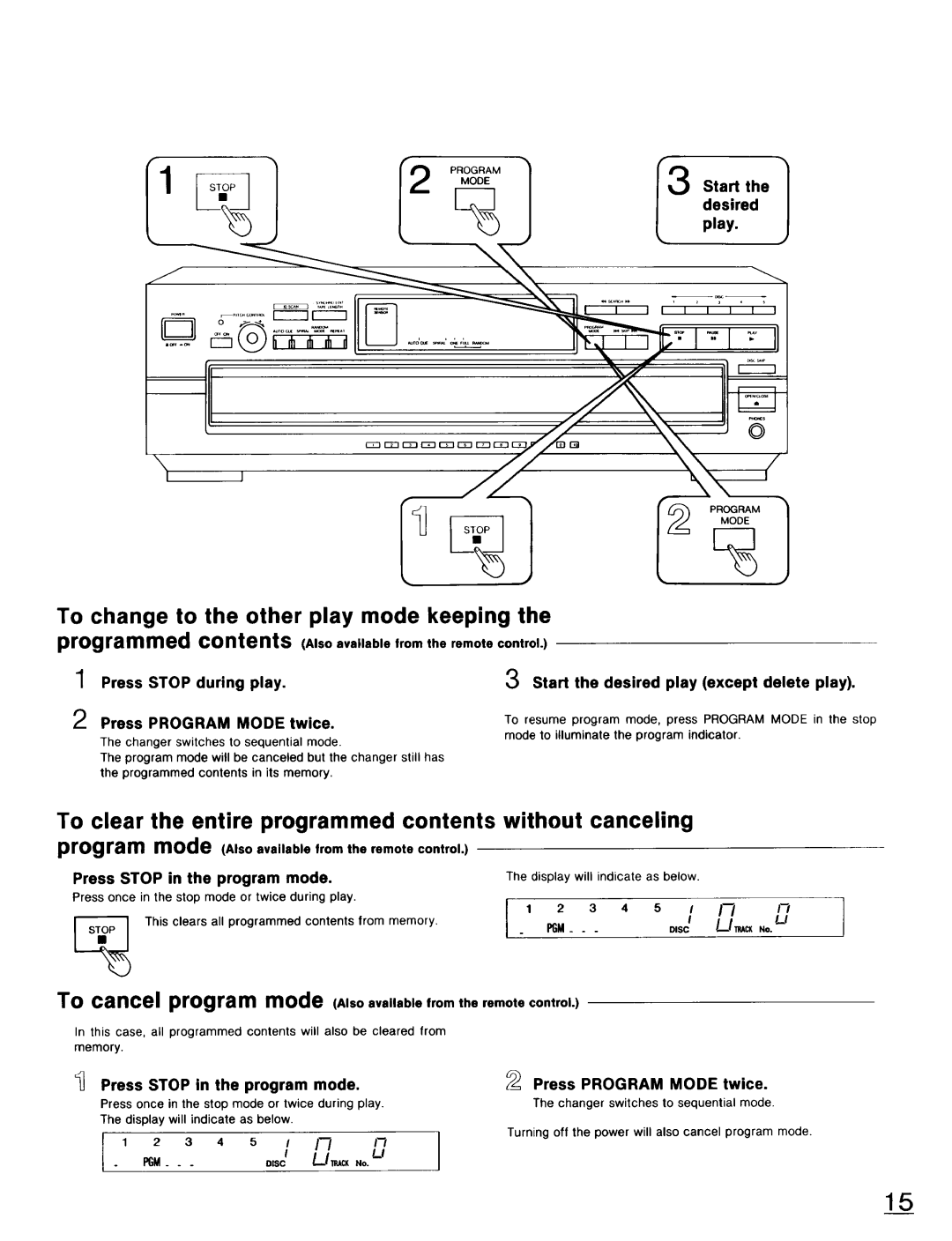 Technics SL-PD947 operating instructions To clear the entire programmed contents without canceling 