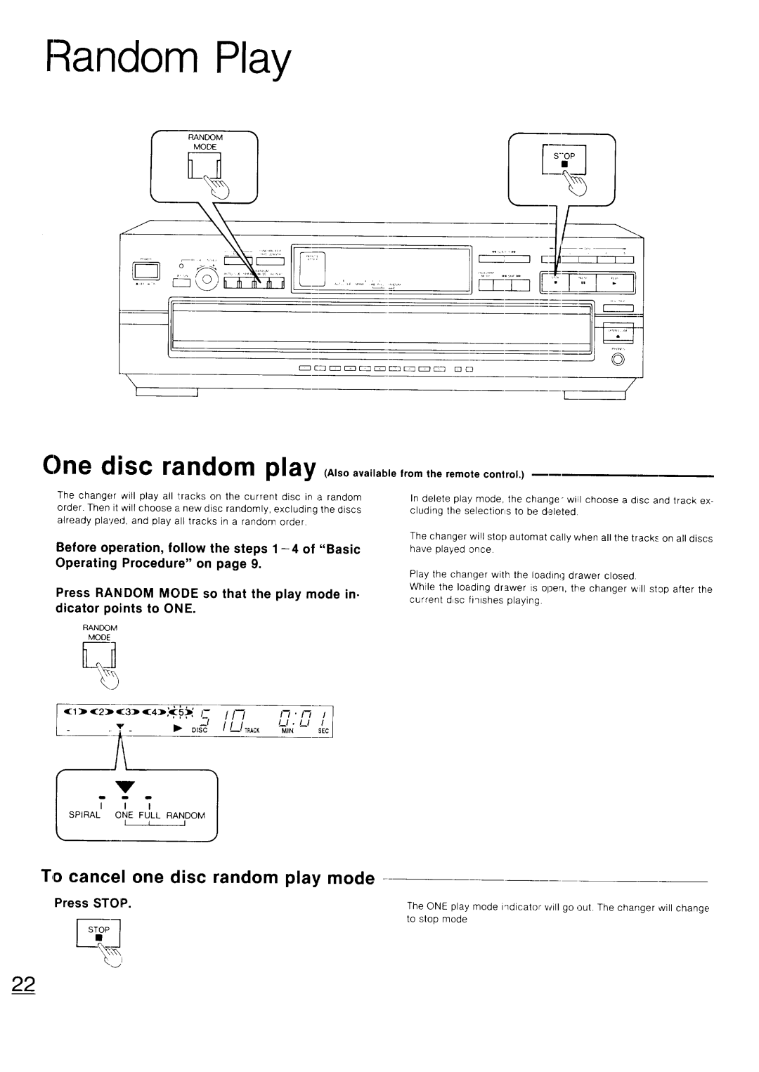 Technics SL-PD947 operating instructions Random Play, To cancel one disc random play mode 