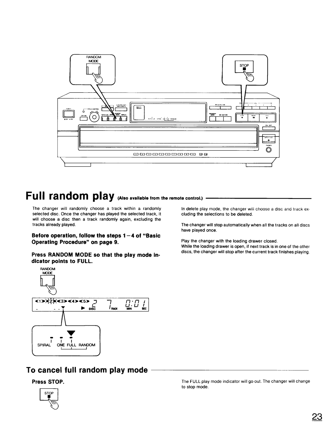 Technics SL-PD947 FuII ra ndo m pIay .,...,,.,.,.om,,.remote control, To cancel full random play mode, 17-1-t 