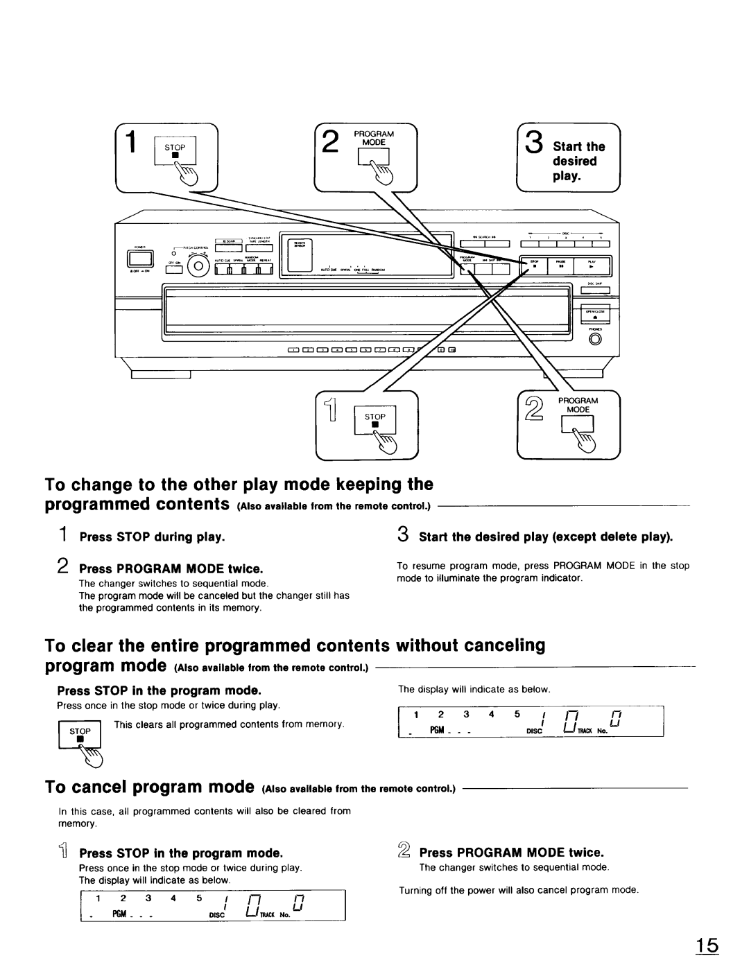 Technics SL-PD947 operating instructions To change to the other play mode keeping the 
