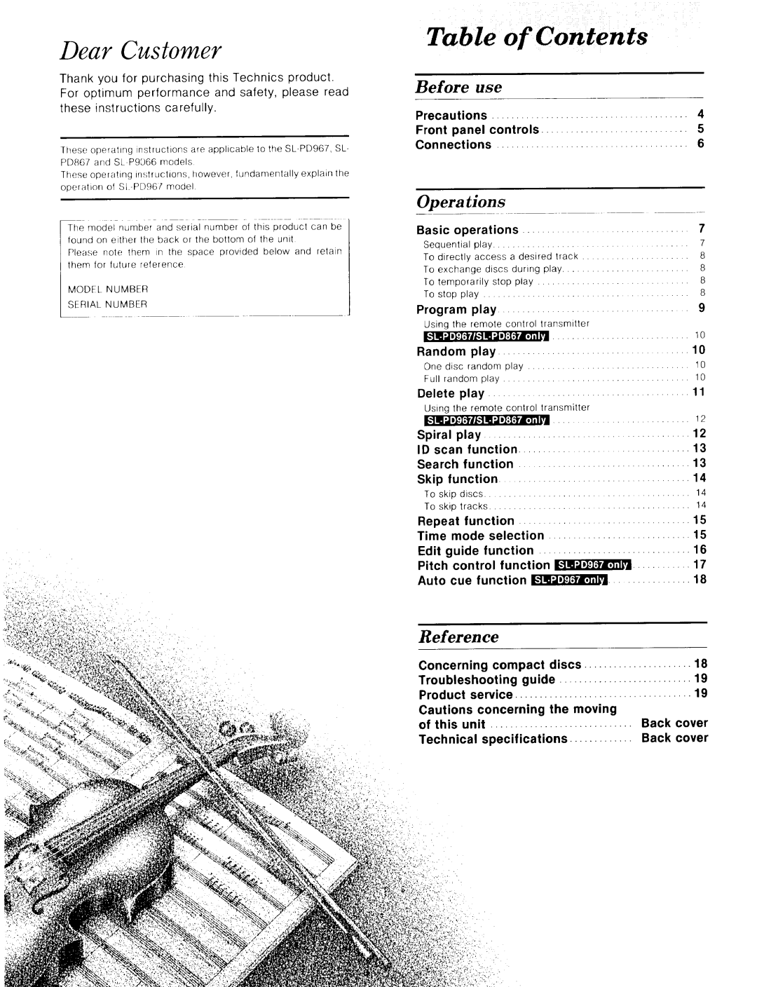 Technics SL-PD967, SL-P9066 operating instructions Contents 