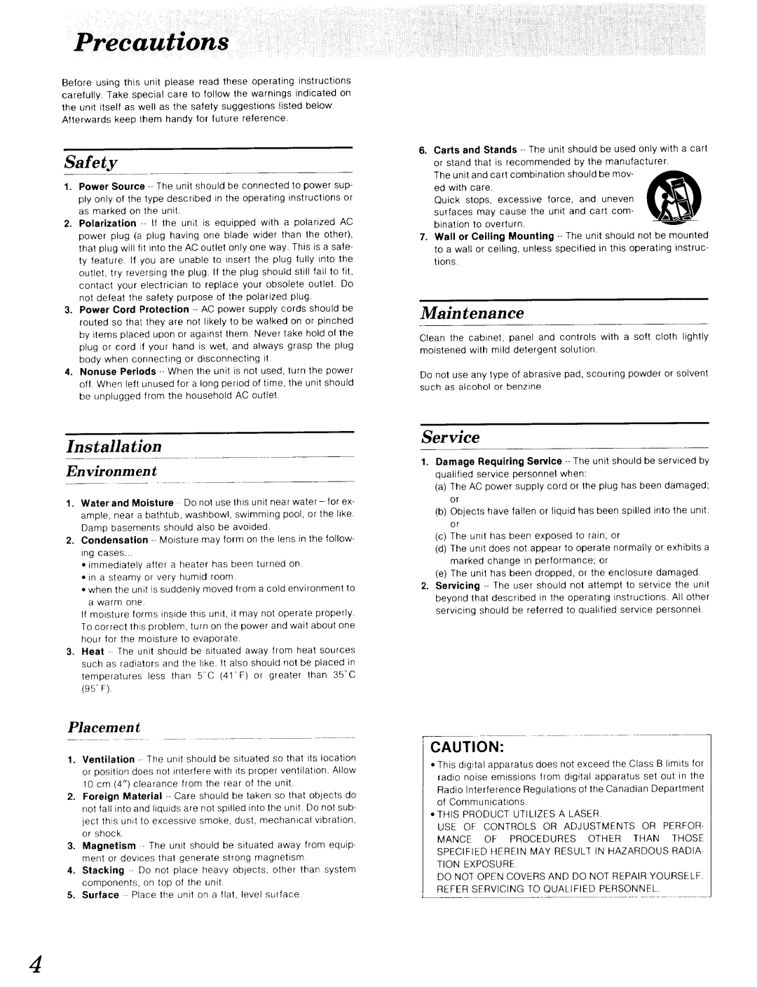 Technics SL-PD967, SL-P9066 operating instructions Installation En vironm en t, Service 