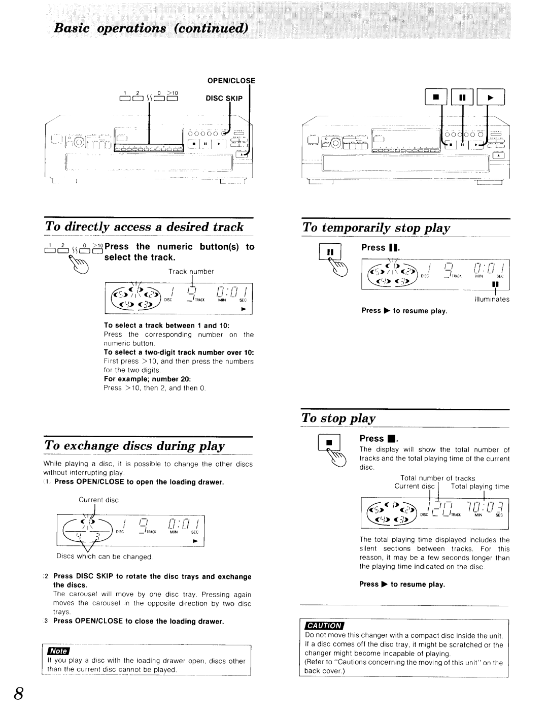 Technics SL-PD967, SL-P9066 operating instructions To stop play, EPress the numeric buttons to Select the track 