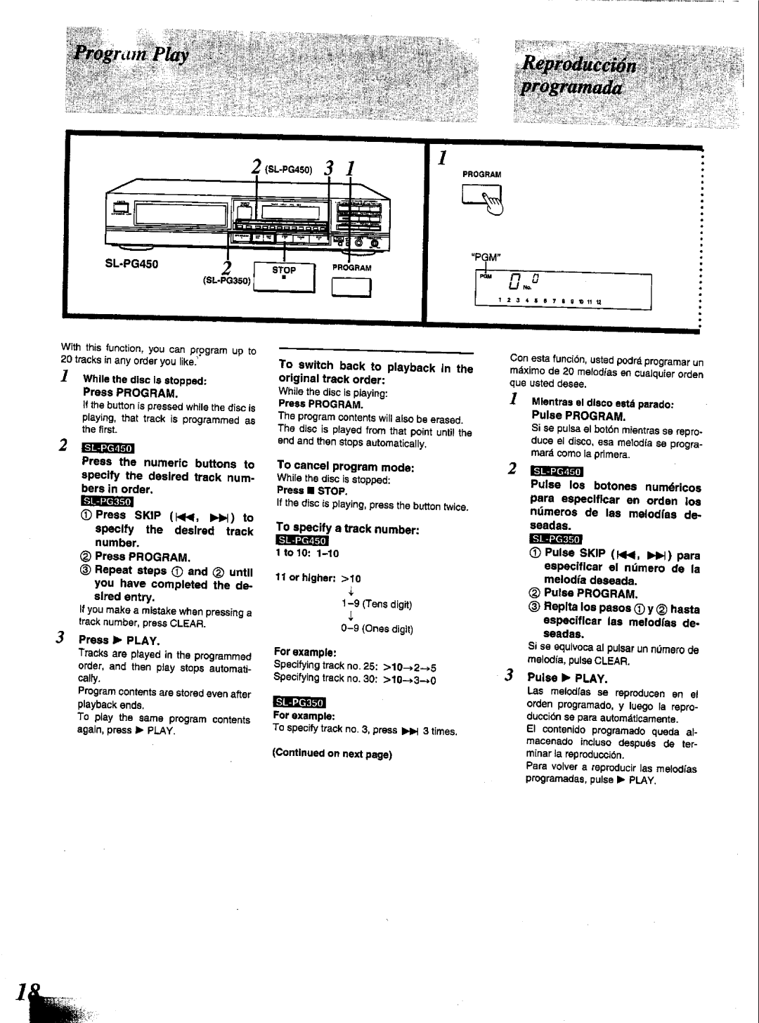 Technics SL-PG450, SL-PG350 manual 