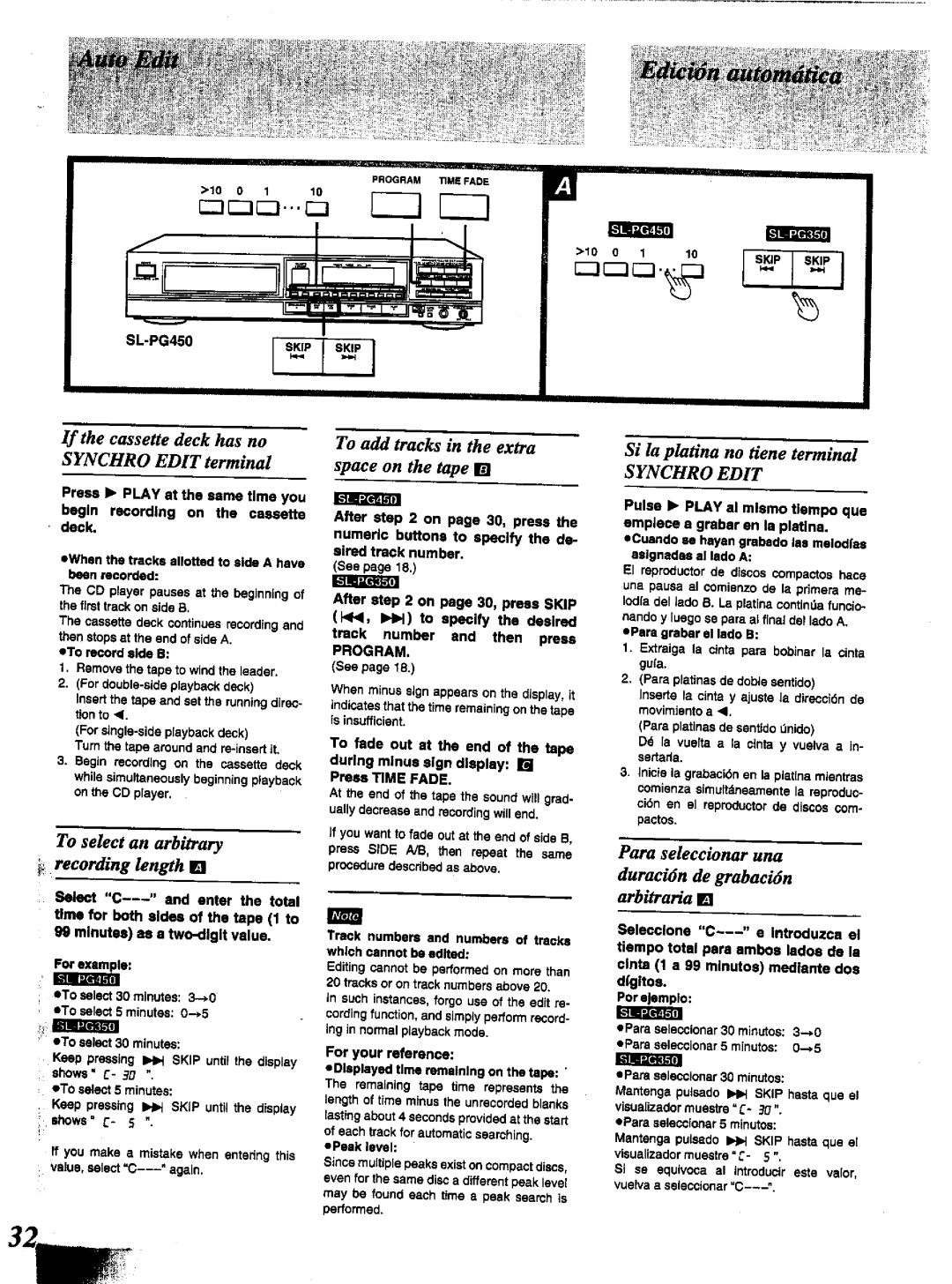 Technics SL-PG450, SL-PG350 manual 