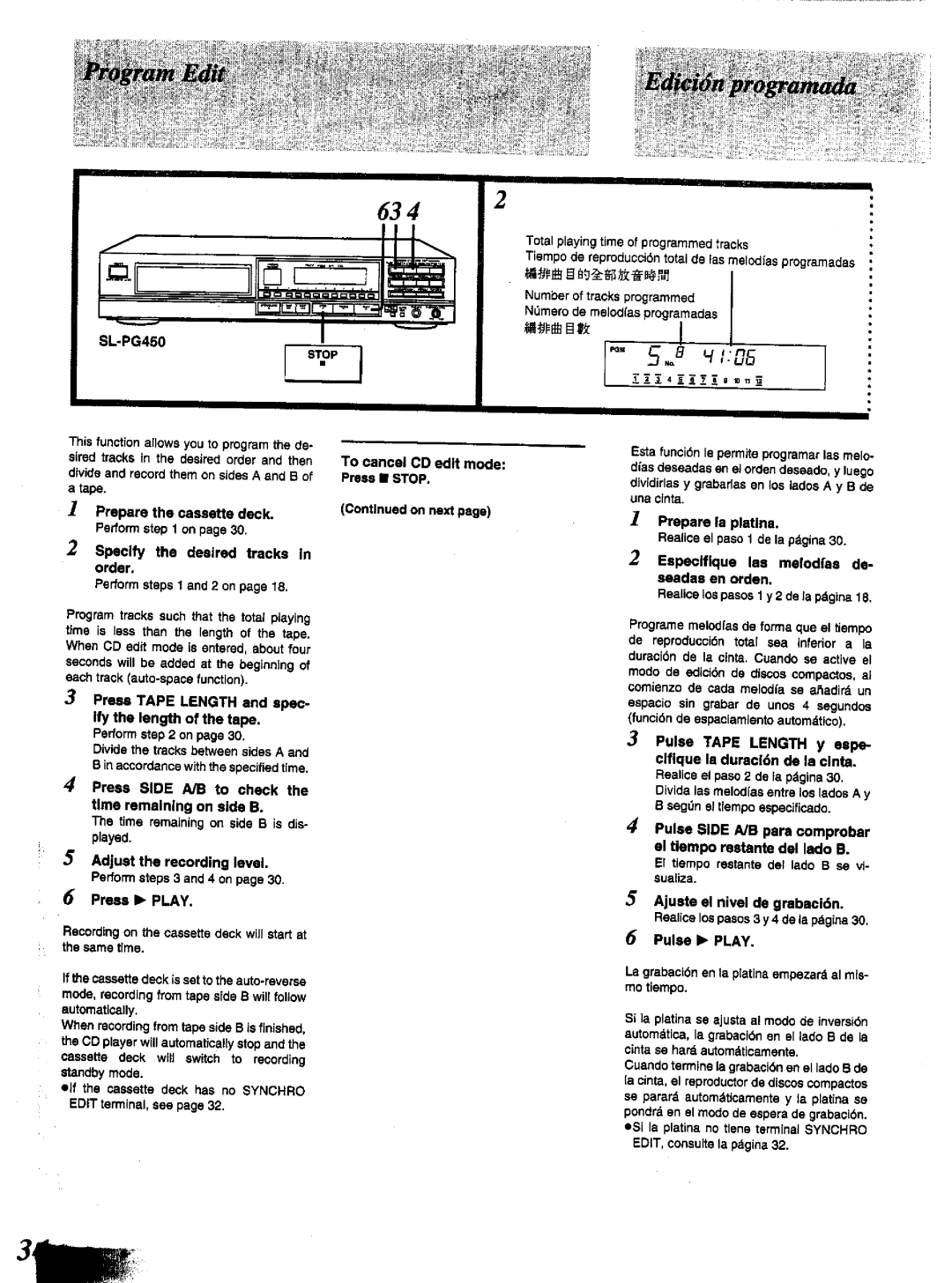 Technics SL-PG450, SL-PG350 manual 