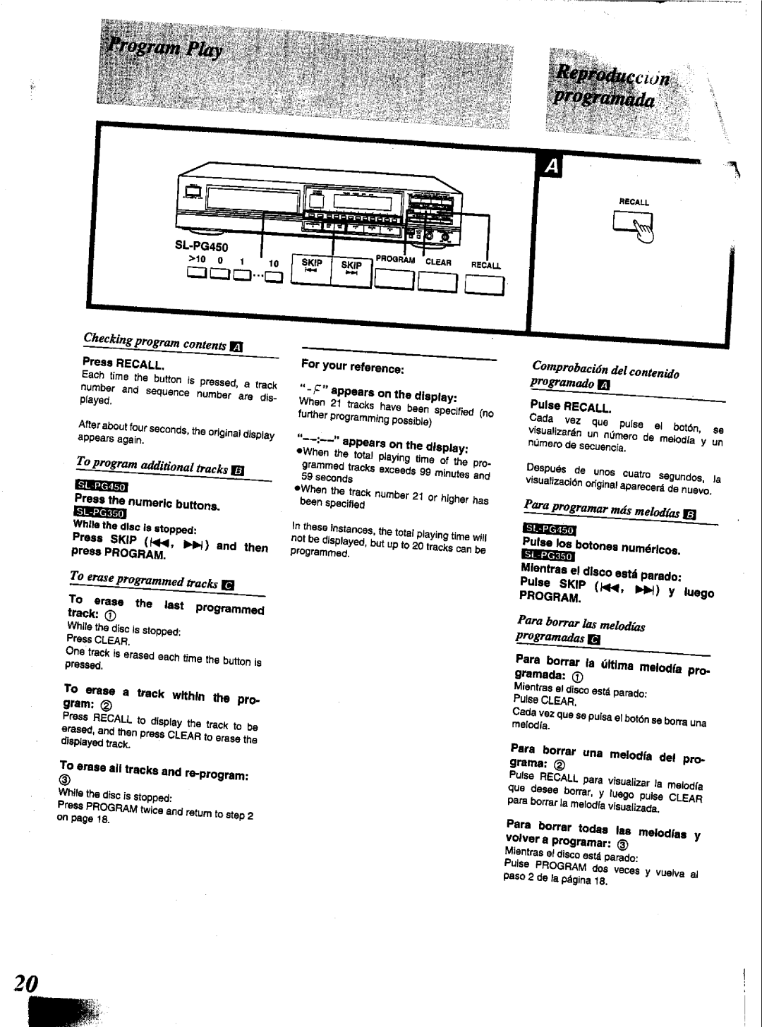 Technics SL-PG450, SL-PG350 manual 