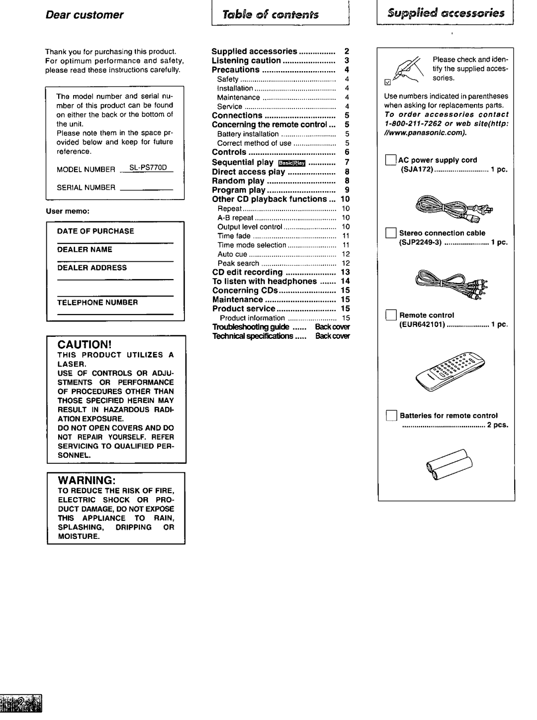 Technics SL-PS770D manual 