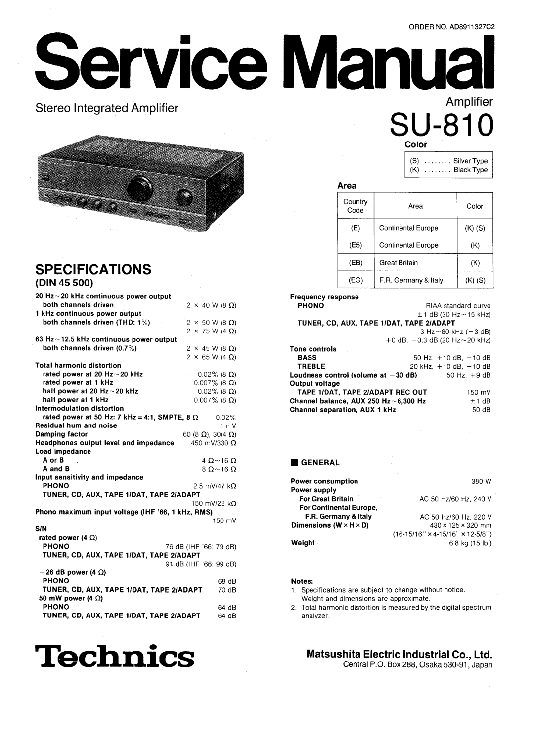 Technics SU-810 manual 