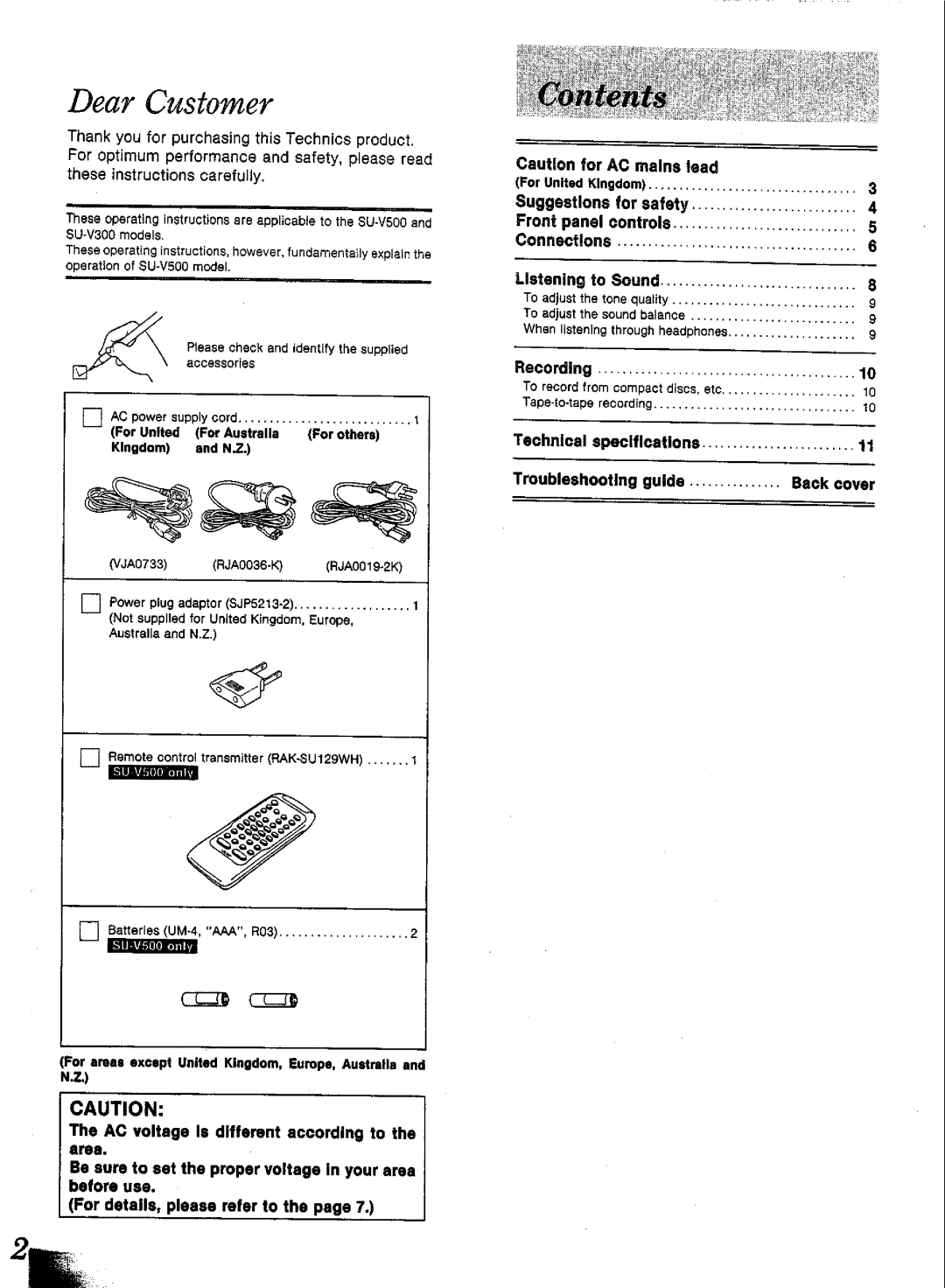 Technics SUV-300, SUV-500 manual 