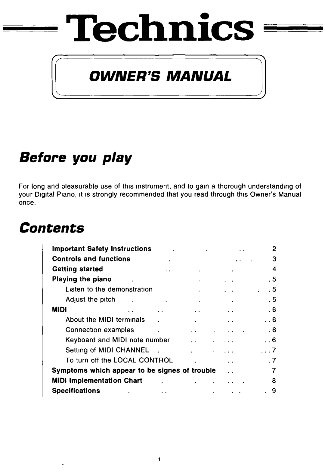 Technics SX-P30 manual 