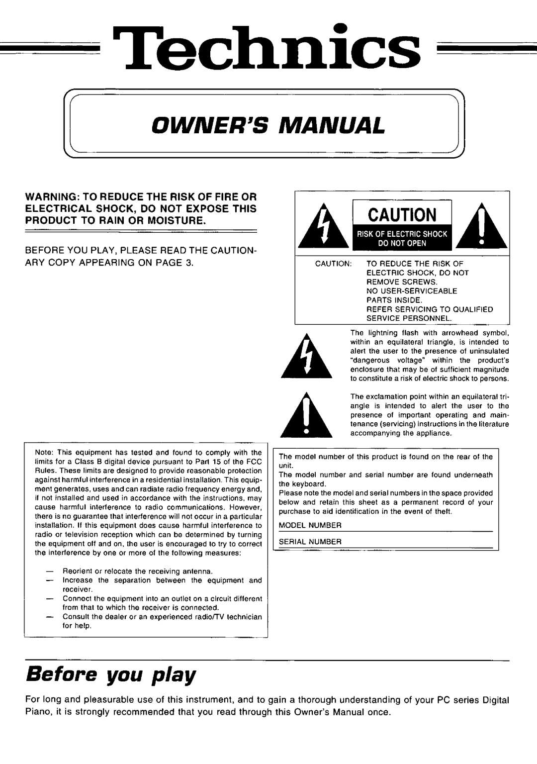 Technics SX-PC12 manual 