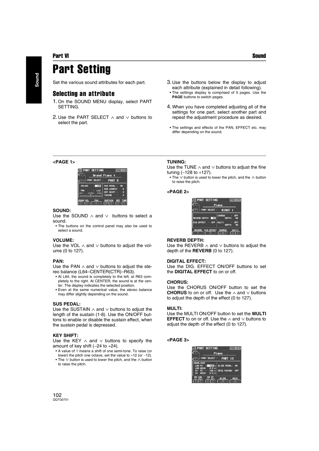 Technics SX-PR54/M operating instructions Selecting an attribute 