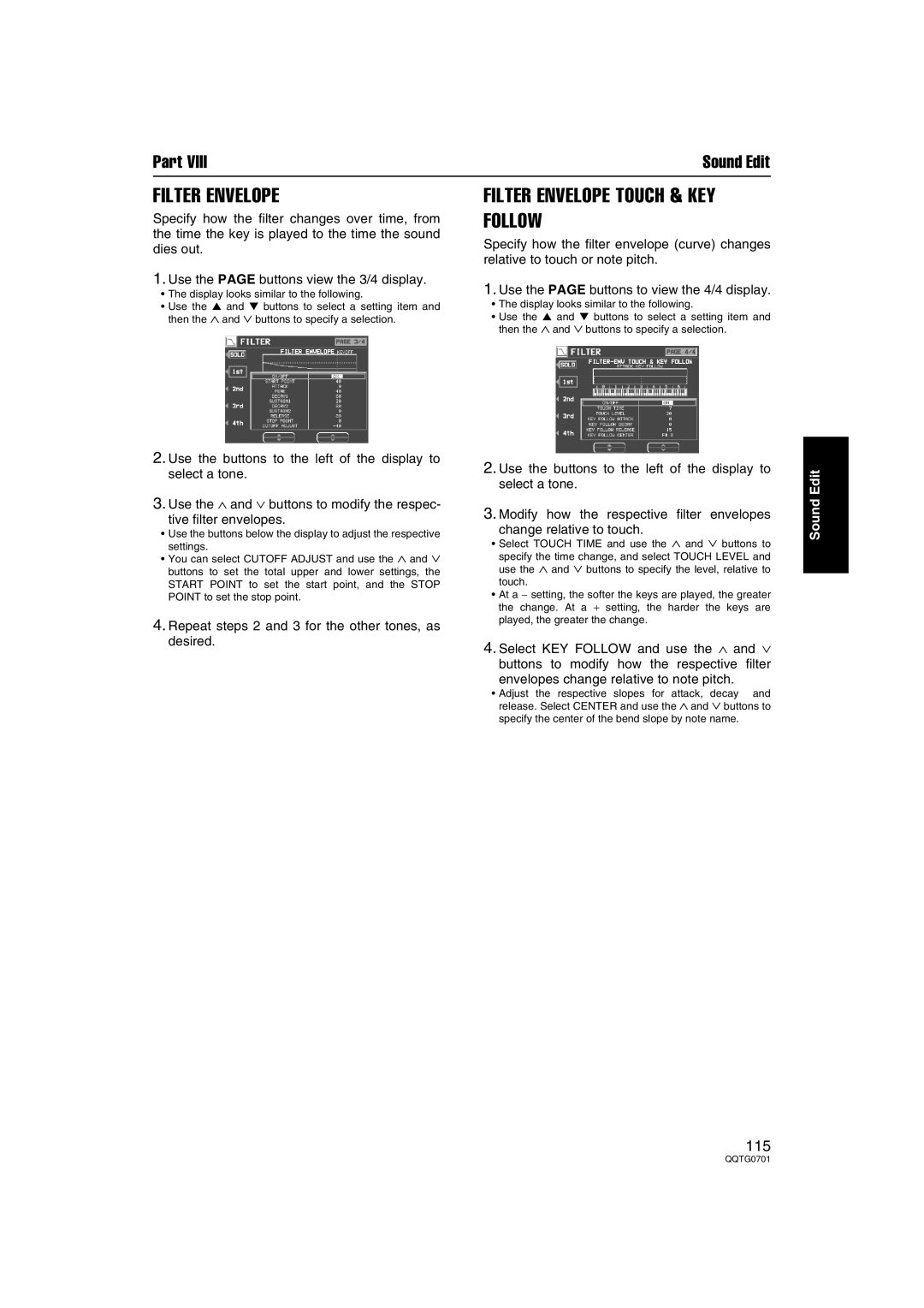 Technics SX-PR54/M operating instructions Filter Envelope Touch & KEY Follow 