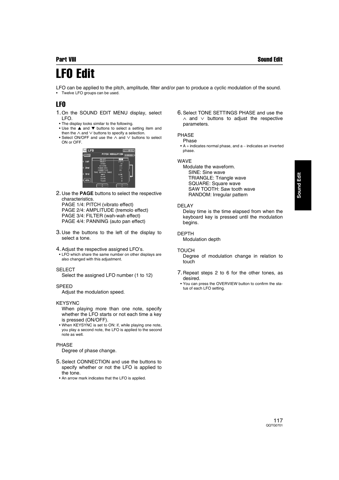 Technics SX-PR54/M operating instructions LFO Edit, Lfo 