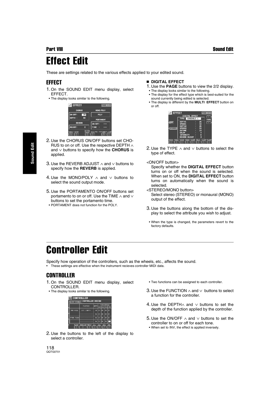 Technics SX-PR54/M operating instructions Effect Edit, Controller Edit 