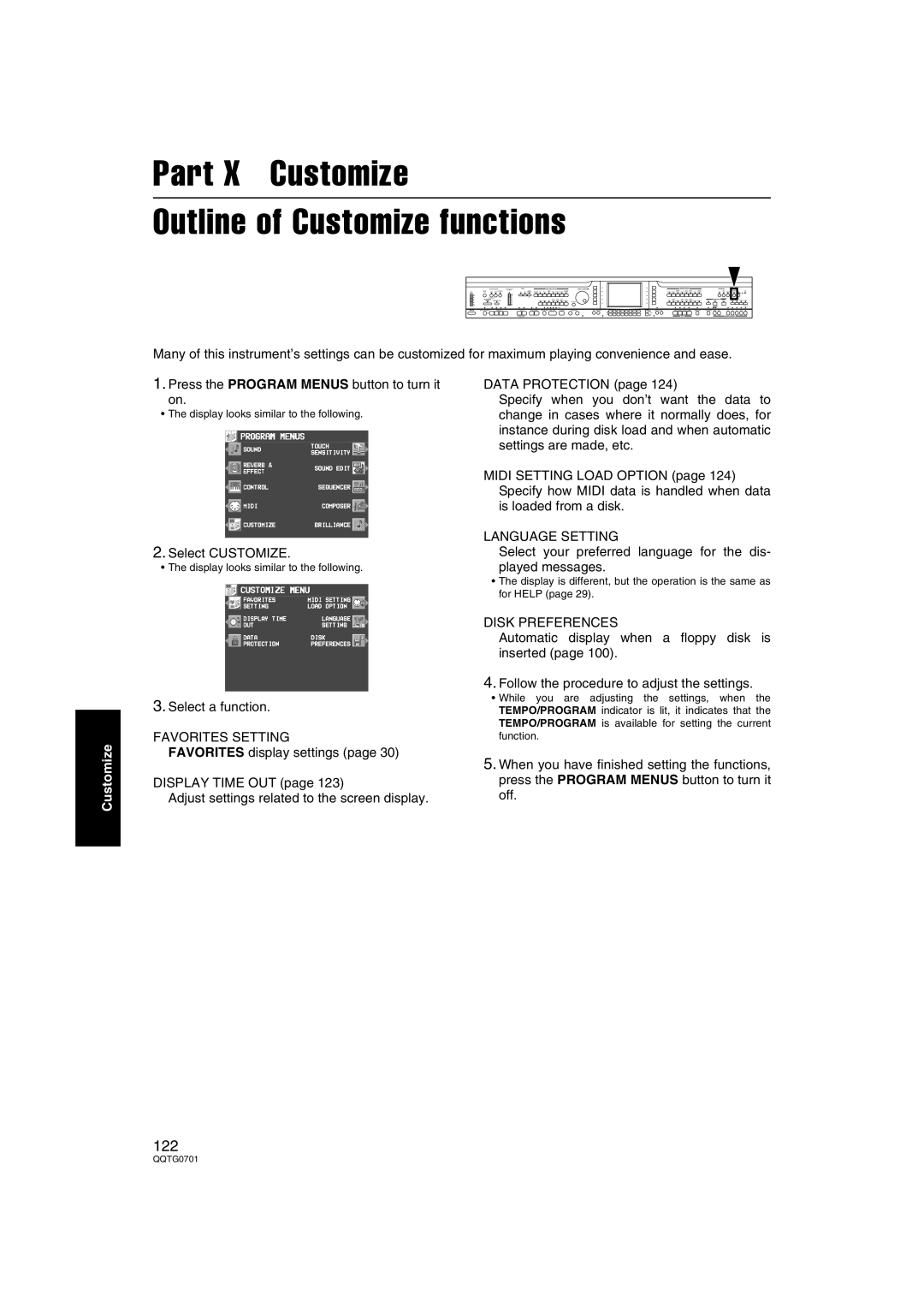 Technics SX-PR54/M Part X Customize Outline of Customize functions, Favorites Setting, Language Setting, Disk Preferences 